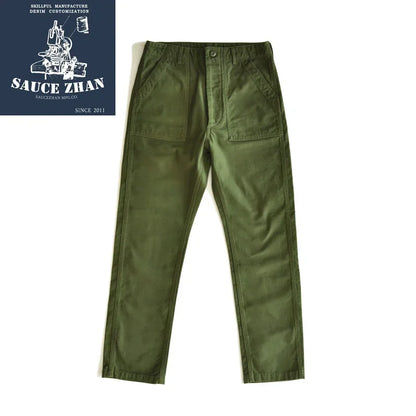 SauceZhan OG-107 Fatigue Utility Pants Military Pants VINTAGE Classic Olive Sateen Men's Baker Pants Satin Cotton Straight Fit