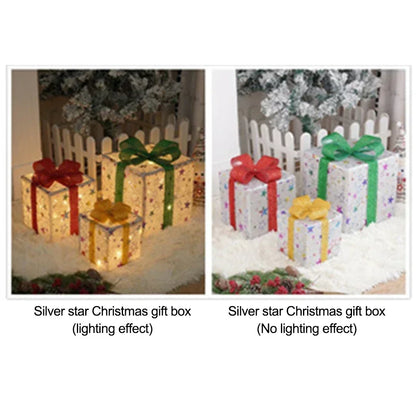 3pcs Christmas Lighted Gifts Boxes,LED Light Up Present Box Decorations For Outdoor Indoor Christmas Tree, Yard, Home Decor