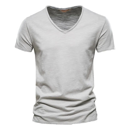 100% Cotton V-neck Men T-shirt Fitness Sports Running Slim Fit Soild T-shirts Male Tops Tees Summer Short Sleeve T Shirt For Men