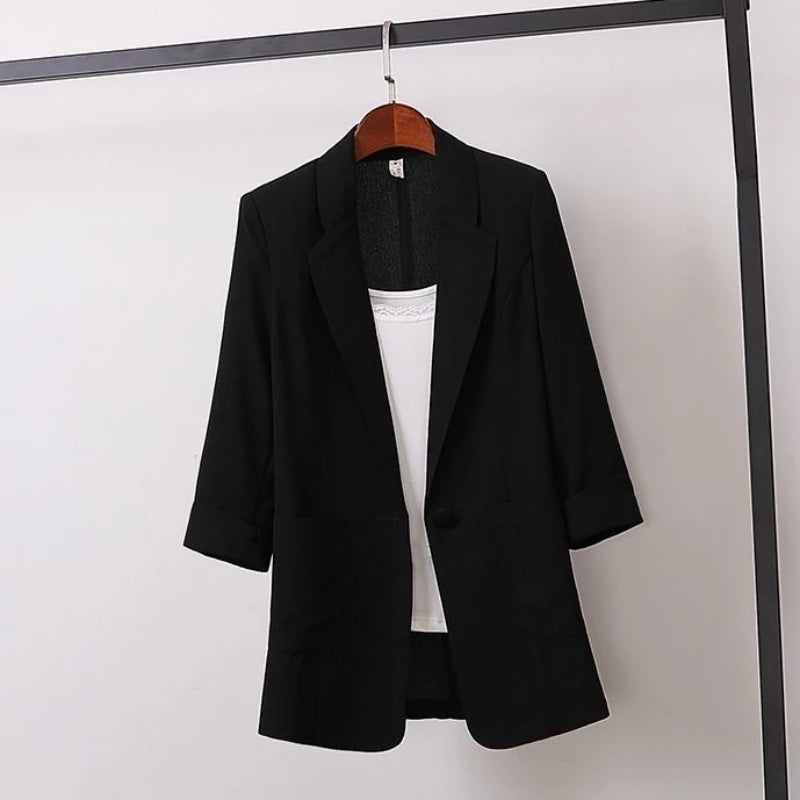 Fashion Women's Jacket Solid Color Yellow Black Cotton Fabric Loose Oversize Coat New Spring Summer Jackets 2023 OL Women's Suit