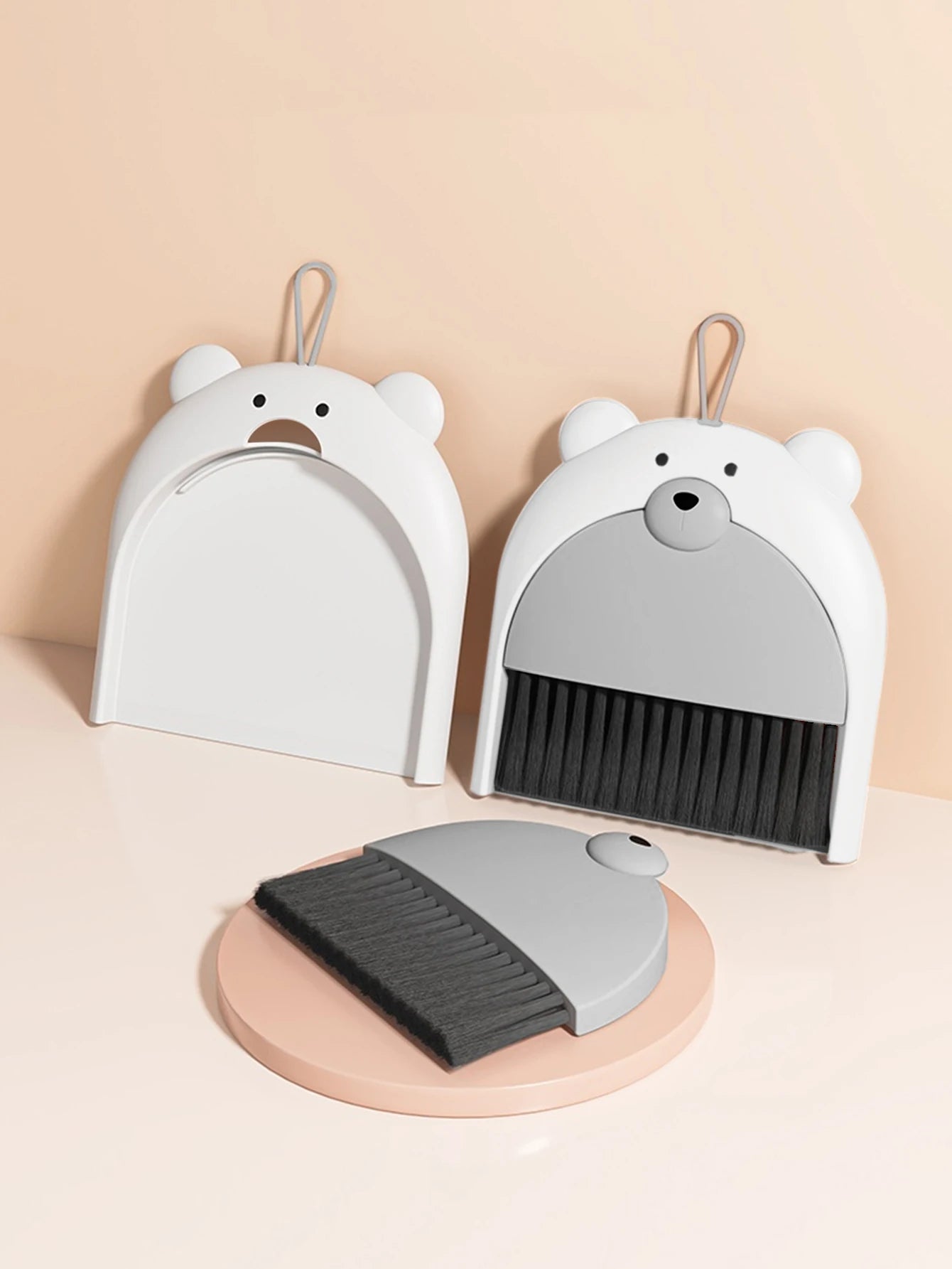 Small Broom Dustpan Set Cartoon Teddy Bear Household Desktop Garbage Shovel Small Dustpan Mini Foldable