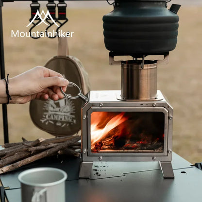 MOUNTAINHIKER Portable Firewood Square Stove Stainless Steel Outdoor Fire Heater Stove Picnic Hiking Camping Wood Burner Stove