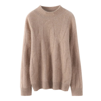 Women's Soft Wool Sweater Half-high Collar Twisted Thickened Pullover Autumn Winter Casual Basis Top Cashmere Female Knitwear