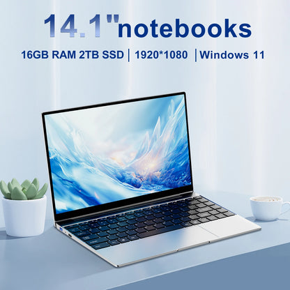 Newest 14.1" inch Mini Laptop Intel N3700 CPU 16GB RAM 2TB SSD Windows 11 Pro Original Mini Gaming PC Office Study Computer