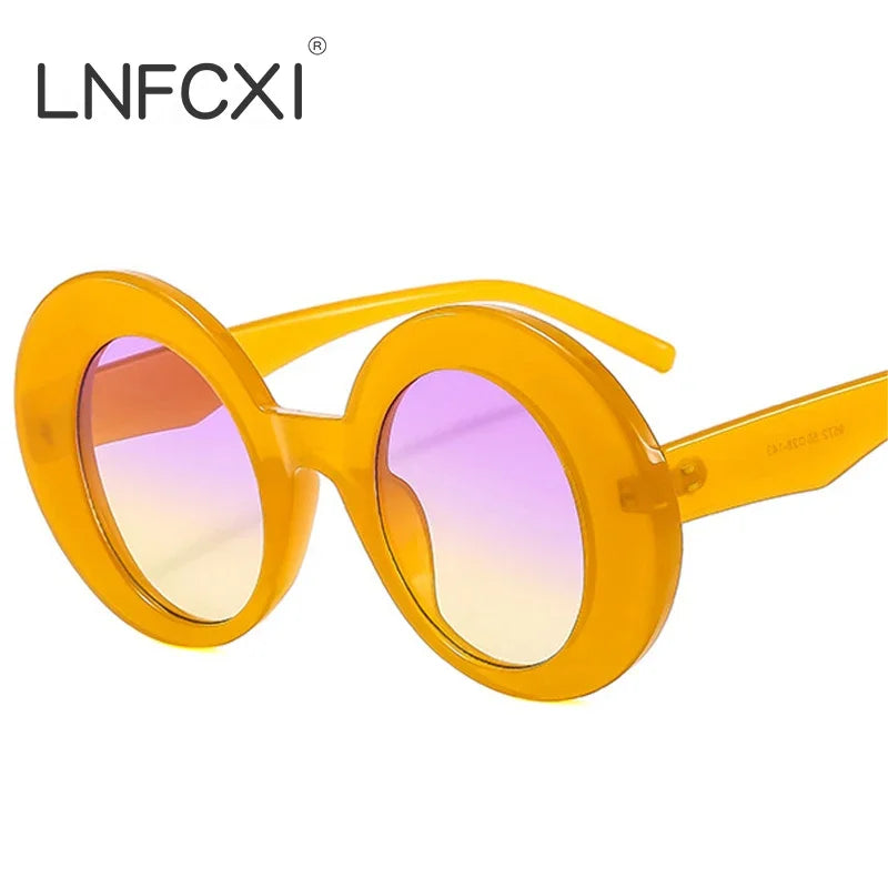 LNFCXI New Oversized Women Oval Orange Colorful Sunglasses Retro Gradient Punk Men Sun Glasses