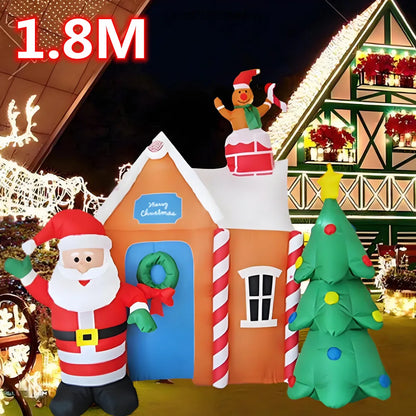 1.8M Christmas Inflatable Outdoor Santa Claus House with Lights Inflatable Christmas Tree Indoors Decor for Home Garden Holiday