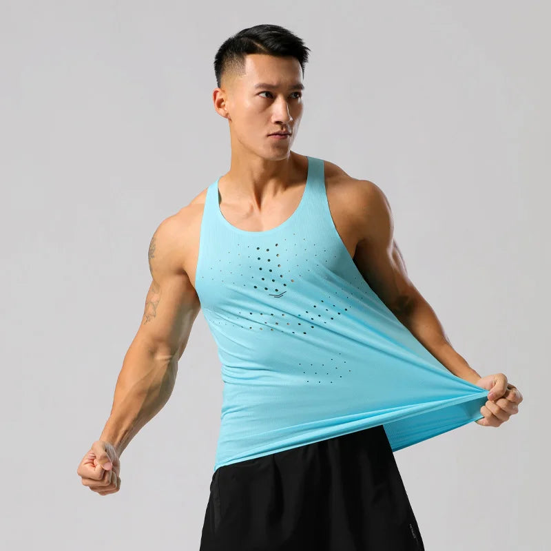 Men Gym Shirt Street High Quality Sleeveless T-shirts Quick Dry Tank Tops Workout Fitness Singlets Mesh Breathable Sport Vest