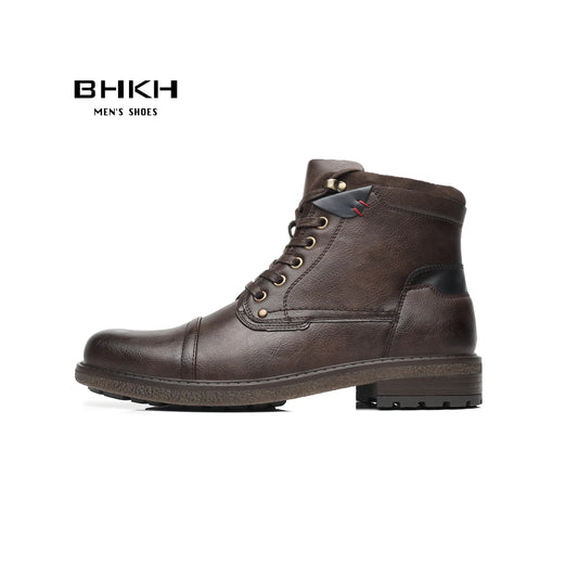 BHKH Winter Men Boots Lightweight Lace-up Ankle Boots Comfy Office Work Casual Formal Footwear Brand Man Shoes