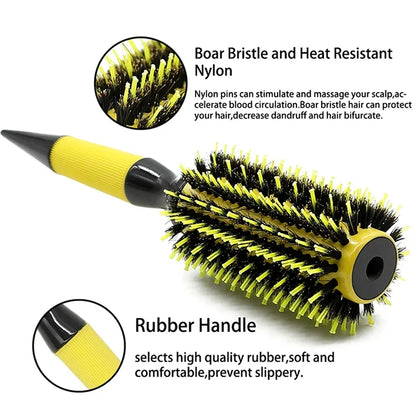 6 Sizes Barbershop Round Rolling Hair Comb Nylon Bristle Aluminum Tube Ion Pointed Tail Curling Comb Pro Salon Home Styling Tool