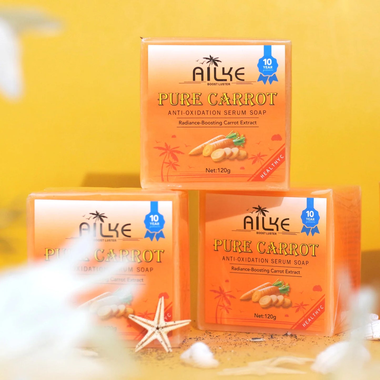 AILKE Organic Brightening Soap, with Carrot, Vitamin C&E, Cleaning, Moisturizing, Smooth and Soft Skin, for Face and Body Use