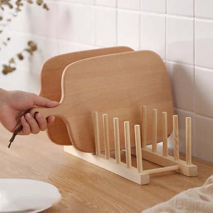 Wood Dish Drying Rack Drainer Storage Racks for Kitchen Pot Lid Holder Kitchen Organizer Shelf Dish Drainer Wooden Drain Rack