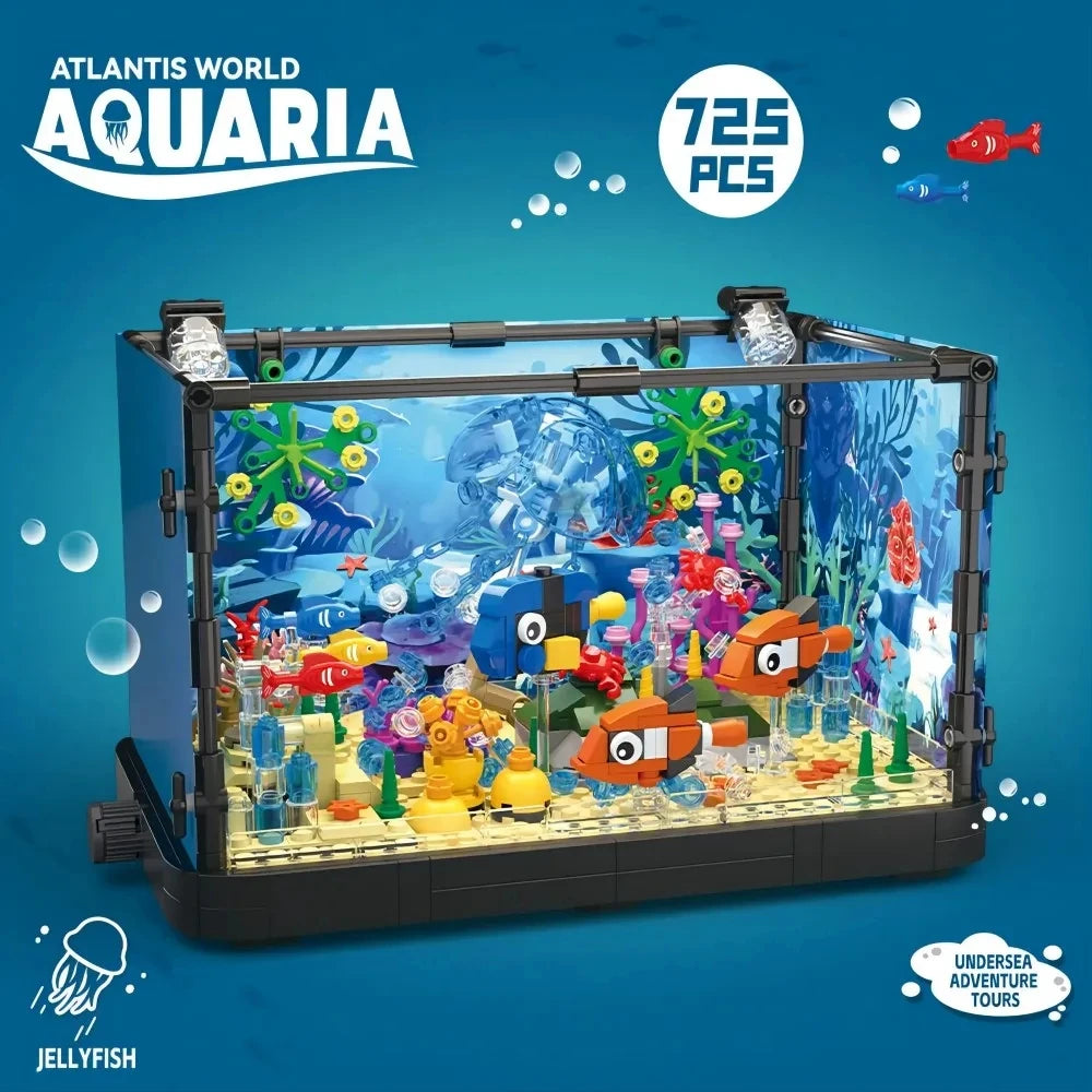 MOC Ocean Fish Tank Aquarium Building Block Set Turtle Fish Tank Brick Children's DIY Toys Home Decoration Birthday Gift