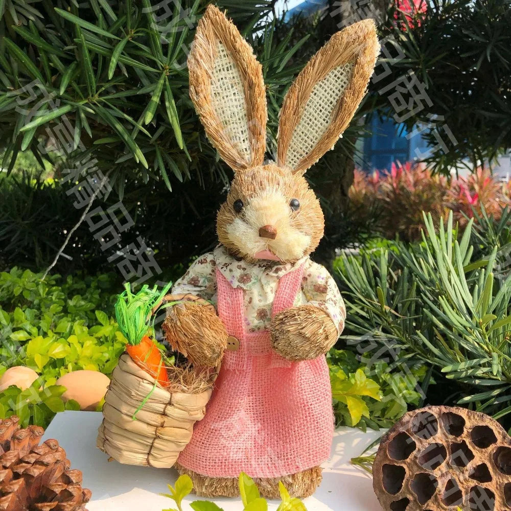 35cm Straw Rabbit Standing Rabbits Bunny Decorations Easter Party Home Garden Wedding Ornament Easter Theme Party Supplies