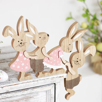 New Easter Painted Rabbit Ornaments Wooden Crafts Home Decoration Door Wall Hanging Pendant Easter Bunny Party Decor