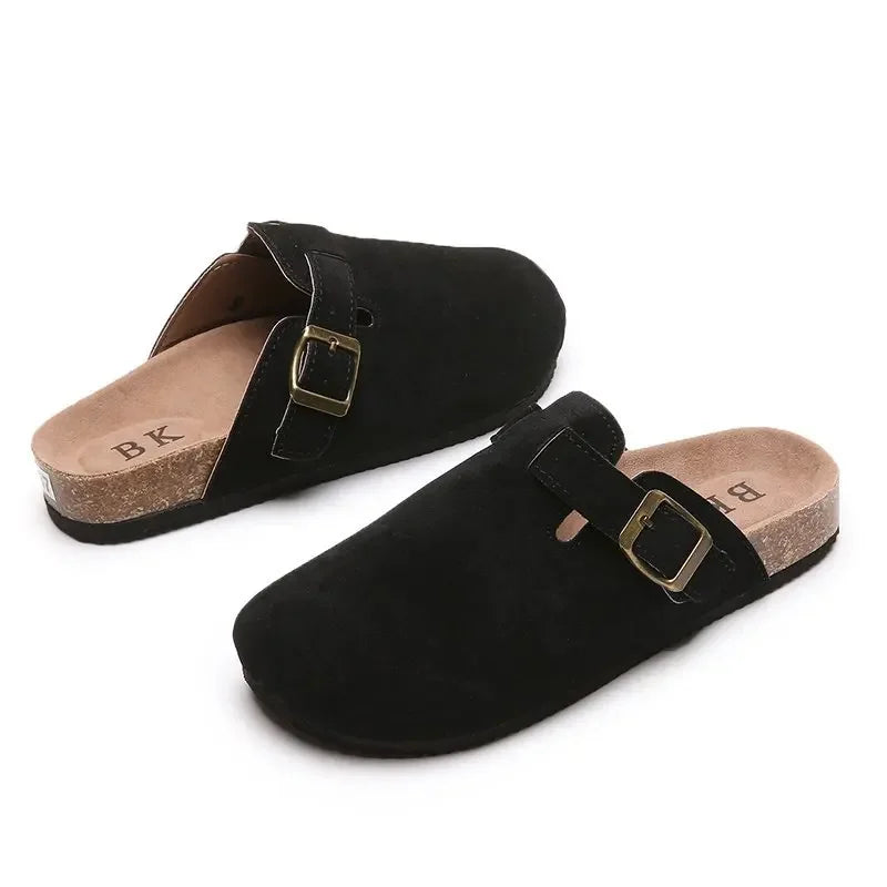 Women's Shoes Women's Closed Toe Slippers Cow Suede Leather Clogs Women's Sandals Retro Fashion Garden Mule Clog Slide