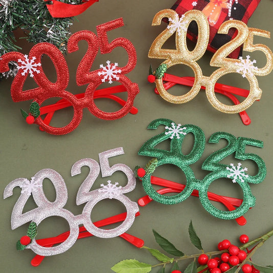 1/6pcs 2025 New Year Glasses Christmas Ornaments Happy New Year Party Photo Prop Kids Navidad Gifts Xmas Eve Party Decorations