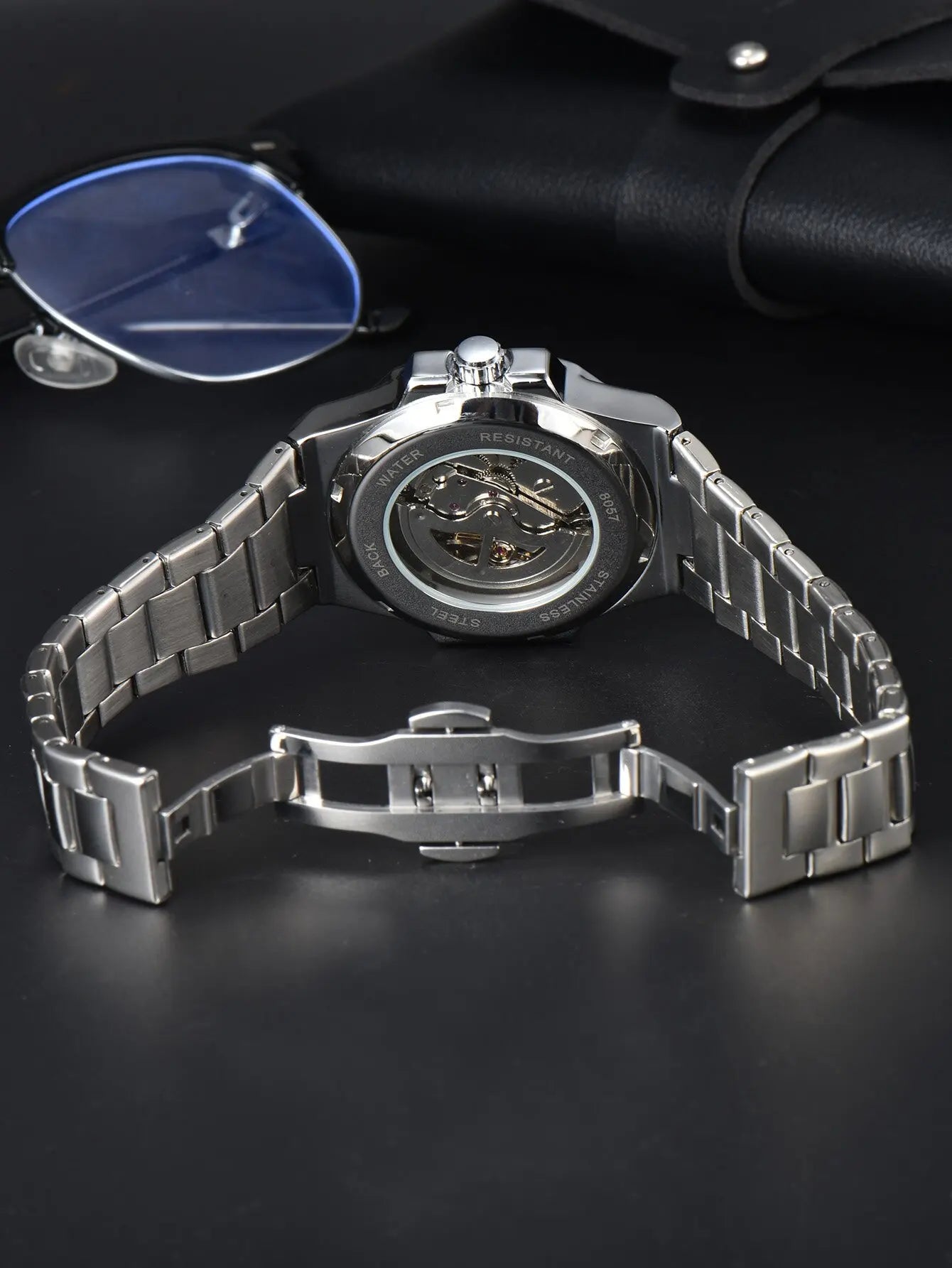 LONGLUX automatic watch luxury mechanical wristwatches stainless steel skeleton waterproof mens watch men gift