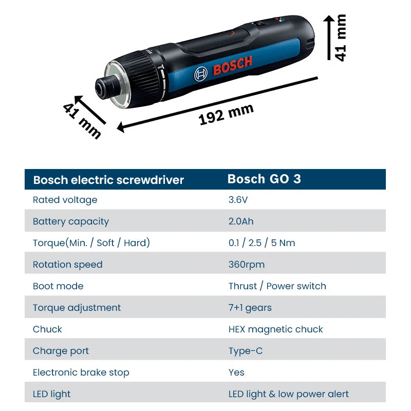 Bosch GO 3 Electric Screwdriver 3.6V 5Nm Cordless Mini Hand Drill Rechargeable Screw Driver Home Use Multi-Function Power Tools