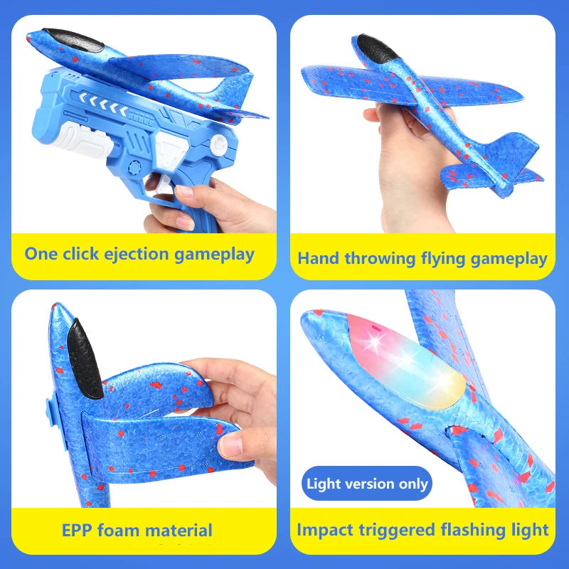 Outdoor Games Kids Glider Flight Flying Throw Foam Plane Shooting Gun, Catapult Plane Launcher Toy for Kids, Shooting Toy