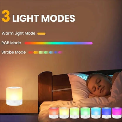 7 Colors Night Light Dimmable LED Touch Sensor Wooden Bedside Table Lamp with Touch Adjustable Brightness Remote Control