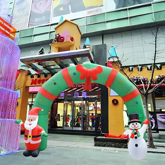 3.1M Christmas Inflatable Archway with Santa Claus and Snowman Airblow Arch，Built-in Led for Yards Outdoor Party Decoration