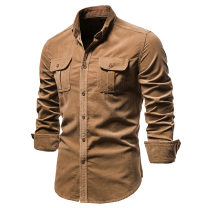 Single Breasted 100% Cotton Men's Shirt Business Casual Fashion Solid Color Corduroy Men Shirts Autumn Slim Shirt Men