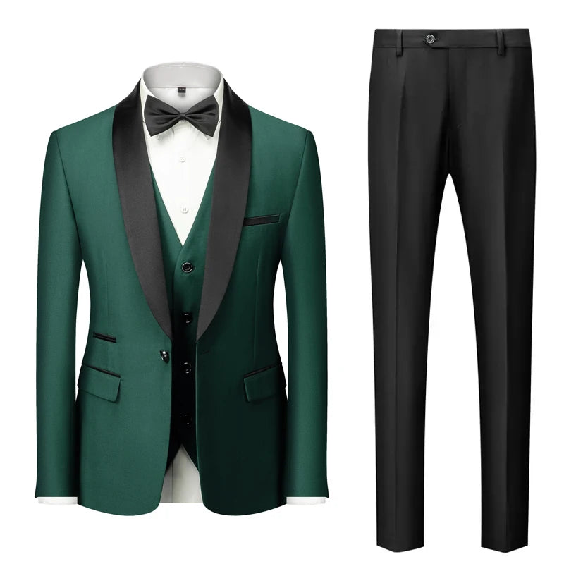 M-6XL Jacket Vest Pants Solid Color Men's Formal Business Office Suit Groom Wedding Dress Party Blazer Waistcoat Trousers Tuxedo