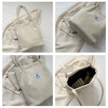 Arts Shoulder Bags For Women New Canvas Bucket Handbags Corduroy Fashion Casual Bags Solid Color Famous Brand Bags
