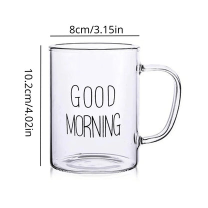 GOOD MORNING Coffee Mug Transparent Breakfast Cup Heat Resistant Glass Cup Teacup Iced Juice Water Cup Wine Beer Glass Drinkware