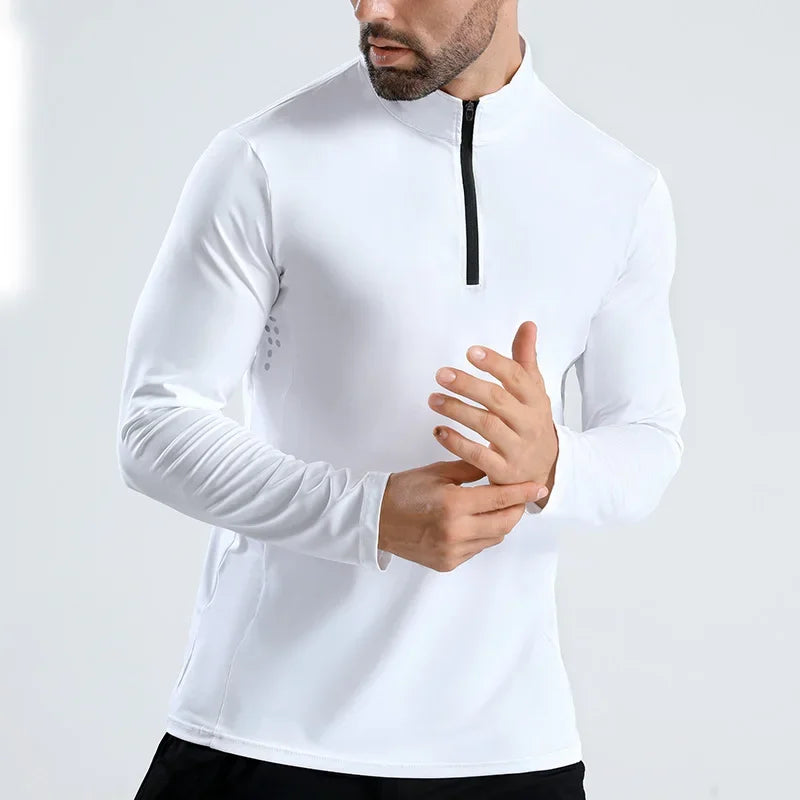 Men Half Zip Quick Dry Long Sleeve Fitness Shirt