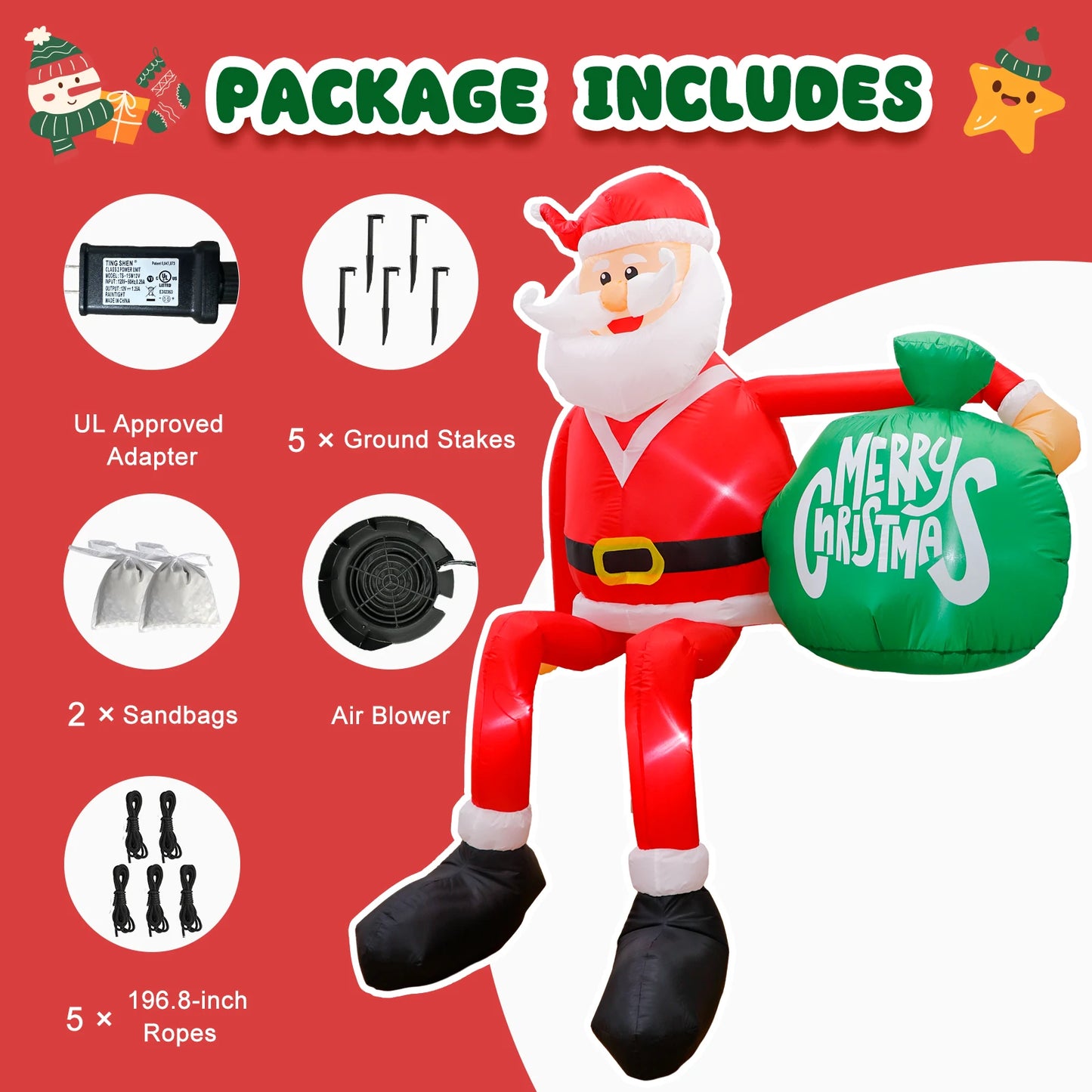 8FT Christmas Inflatables Climbing Santa Outdoor Decorations Christmas Inflatable Decorations with LED for Blow Up Yard Xmas