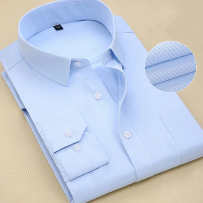 Men Classic Long Sleeve Dress Shirt Regular Pocket Fit Formal Business Work Office Casual Button White Social Shirts S-7XL