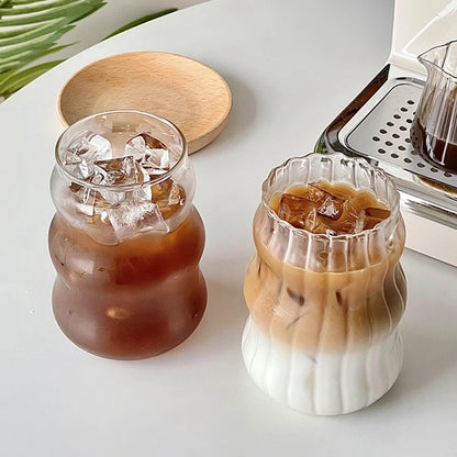 Ins Glass Cup Heat-resistant Tumbler Drinkware Transparent Tea Juice Milk Coffee Mug Water Glasses Stripe Mug 410ml/650ml/530ml