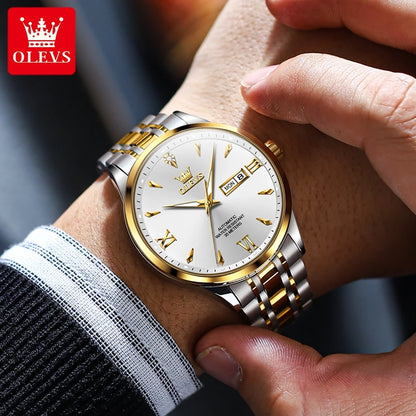 OLEVS 9956 Men's Watch Fashion Business Waterproof Luminous Date Week Display Automatic Mechanical Watch Luxury Gold Men's Watch