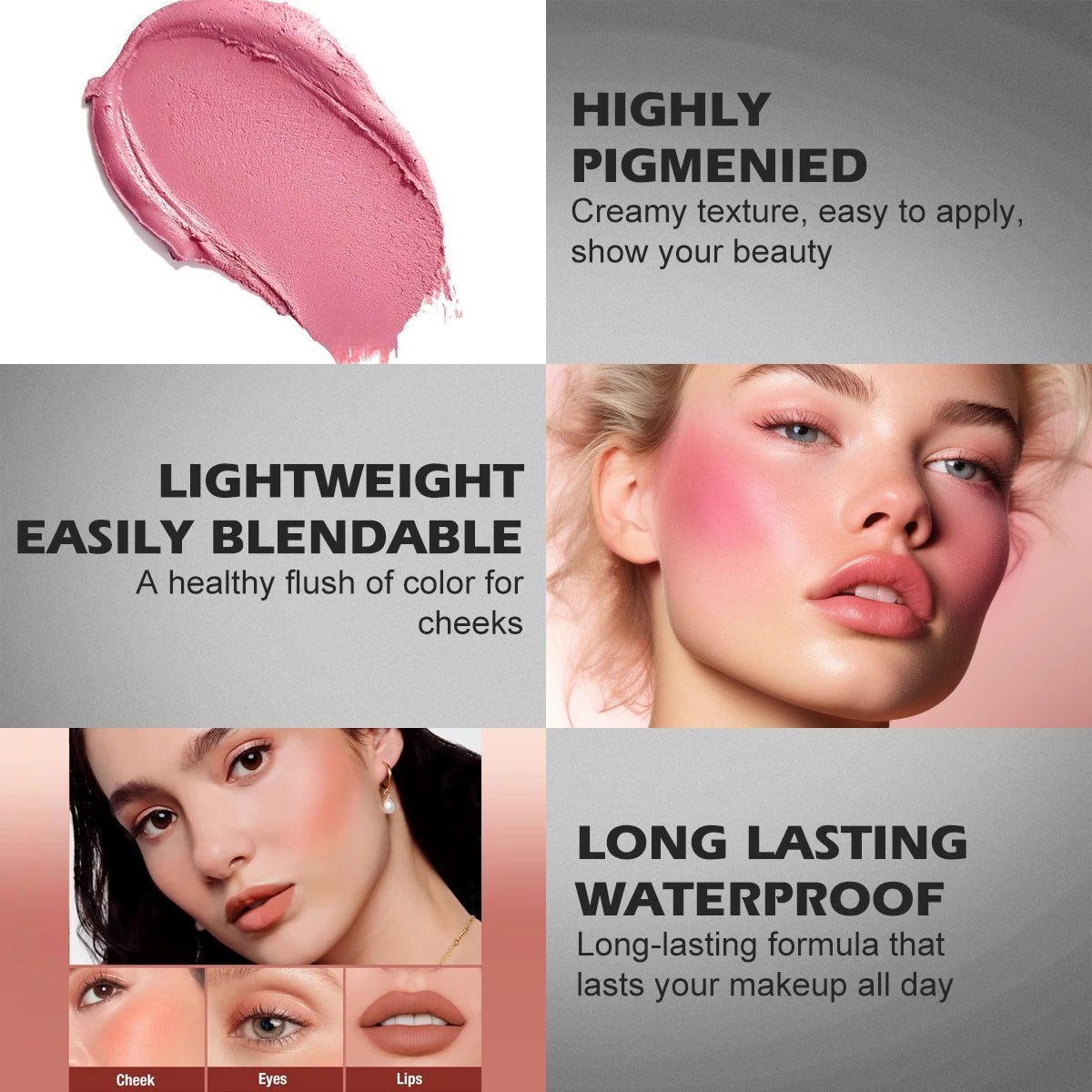 High-End Luxury Blush Stick Long Wearing Moisture Creamy Blush Balm Black Gold Makeup Stick High Pigment Rosy Flush Blusher