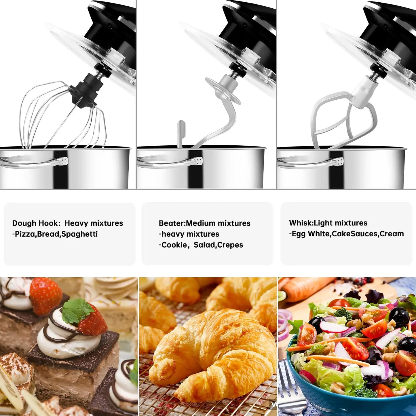 6Qt Electric Food Stand Mixer,660W,6-Speeds Tilt-Head Dough Mixers with Dishwasher-Safe Dough Hook & Wire Whip & Beater