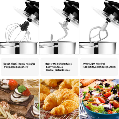 6Qt Electric Food Stand Mixer,660W,6-Speeds Tilt-Head Dough Mixers with Dishwasher-Safe Dough Hook & Wire Whip & Beater