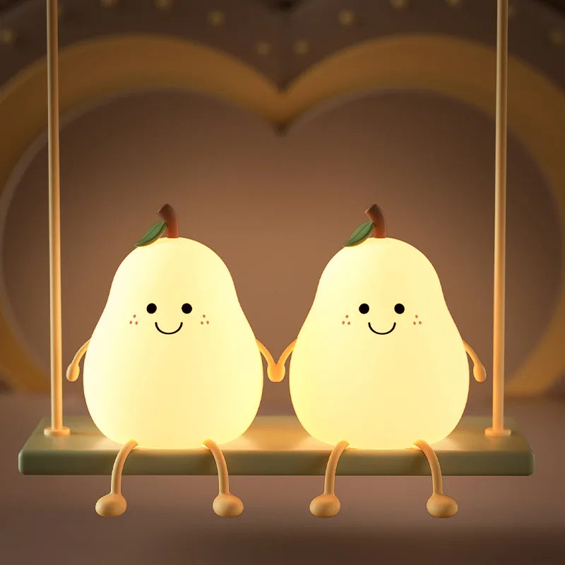 Night Lights for Kids Pear Shaped Cute Silicone Nightlight 4/7 Colors Night Lamp USB Charging for Bedroom Bedside Room