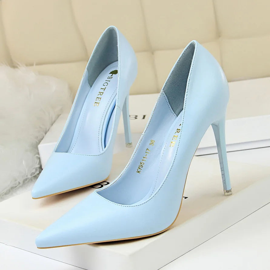 Women 7.5cm 10.5cm High Heels Pumps Lady Wedding Bridal Scarpins Low Heels Plus Size Party Blue Pink Shoes