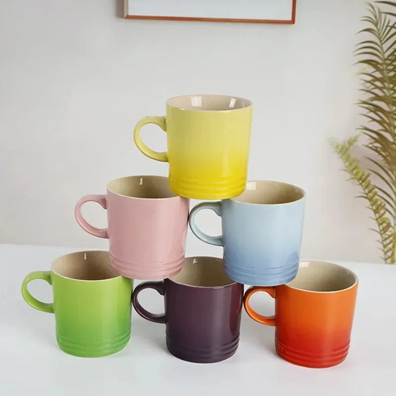 Popular Nordic Style Color Gradient Mugs Creative Macaron Mug Gradient Color Cool Color Rainbow Cup Ceramic Cups with Hand Gift