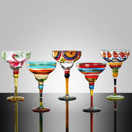 Painted Margarita Wine Glass Crystal Glass Hand-painted Cocktail Glass Alicia Home Goblet for Home Bar Wedding Party Dropship