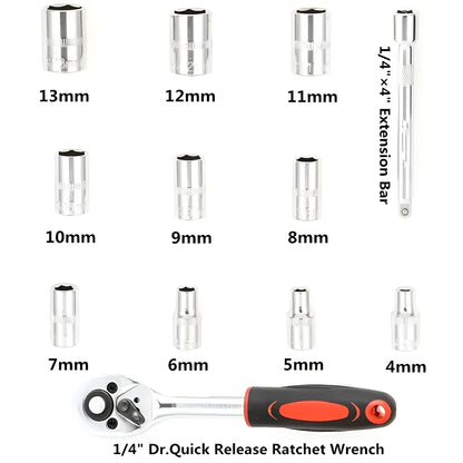 Socket Wrench 12PCS Set Extension Rod Multi-function Ratchet Spanner Set Car Motorcycle Repair Hand Tool Set