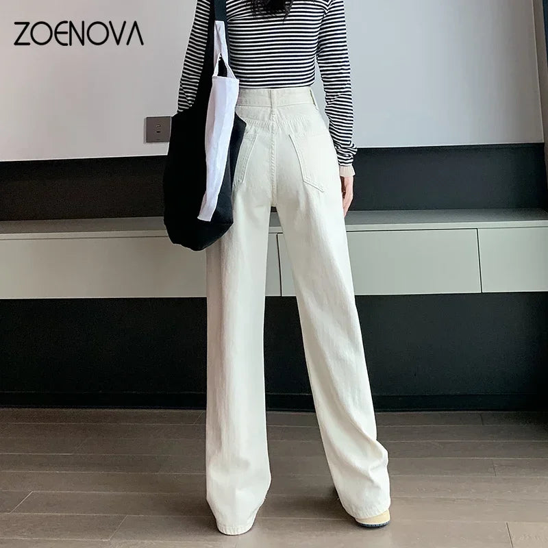 ZOENOVA High Waisted Jeans Y2K Fashion Women Clothing Blue Black Straight Leg Denim Pants Trousers Mom Jean Baggy Trousers Tall