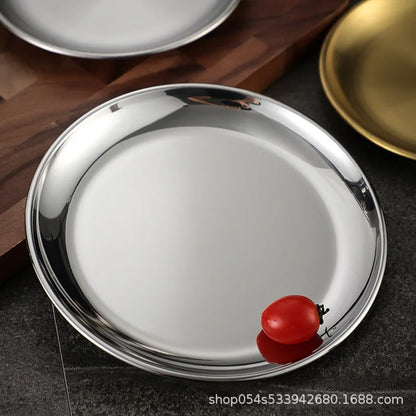 Korean stainless steel thickened disc Golden Cafe Tray Fruit Plate Cake Plate Bone Dish Dish Dish Shallow Plate