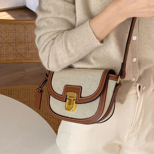 Panel Canvas Retro One Shoulder Crossbody Saddle Bag Luxury Designer Vintage Wallet Purse Ladies