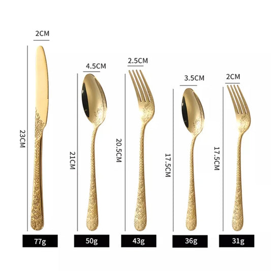 High Quality Cutlery Set Handle Exquisite carving Stainless Steel Golden Tableware Knife Fork Spoon Flatware Set Silverware Set