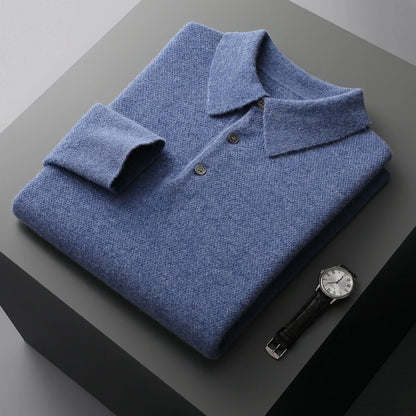 MVLYFLRT 100% Pure Merino Wool Men's POLO Collar Pullover Autumn Winter New Honeycomb Needle Shirt Fashion Knitted Men's Jacket