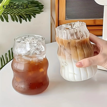 4/6PCS INS Glass Cup Heat-resistant Tumbler Drinkware Transparent Tea Juice Milk Coffee Mug Home Water Glasses Stripe Beer Mug