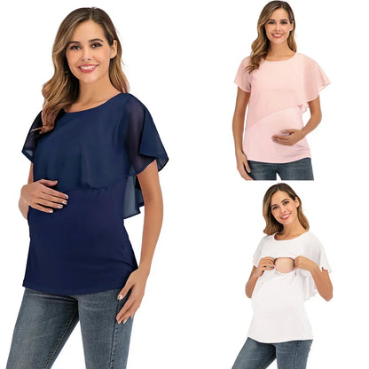 New Summer Women Pregnant Nursing T-Shirts Women's Wrap Tops Sleeveless Double Layer Blouse Tees Pregnant Clothes