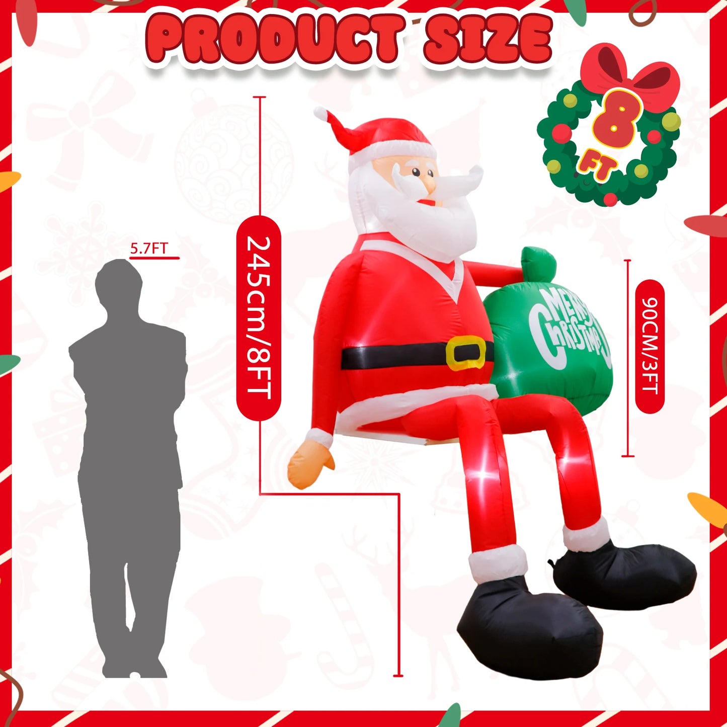 8FT Christmas Inflatables Climbing Santa Outdoor Decorations Christmas Inflatable Decorations with LED for Blow Up Yard Xmas